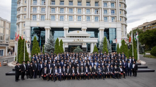 Chabad rabbis from across the former Soviet Union pose for a group photo in Almaty, Kazakhstan on July 29, 2021. (Yehezkel Itkin)
