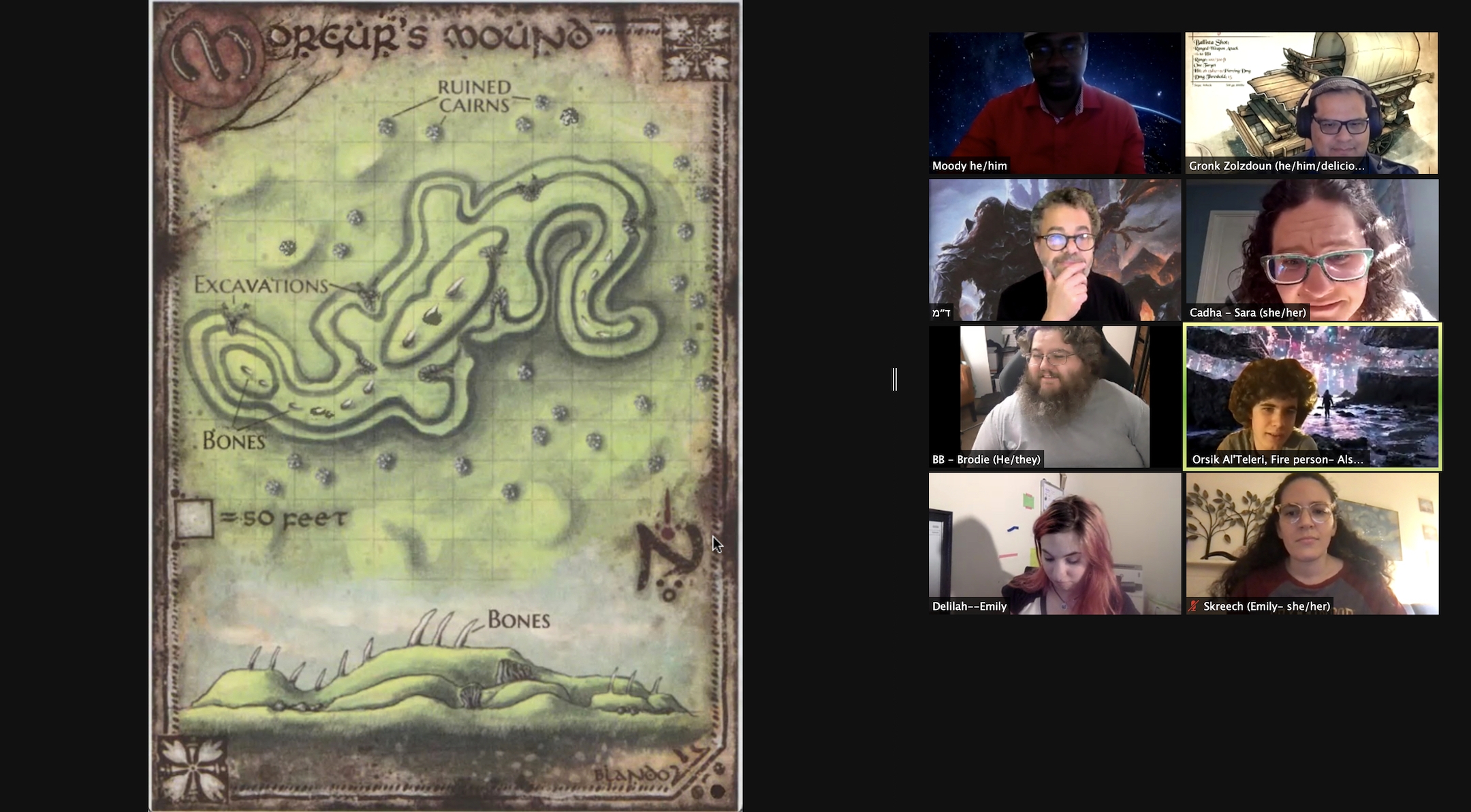 A group of rabbis on Zoom inspect a "Dungeons & Dragons" game map