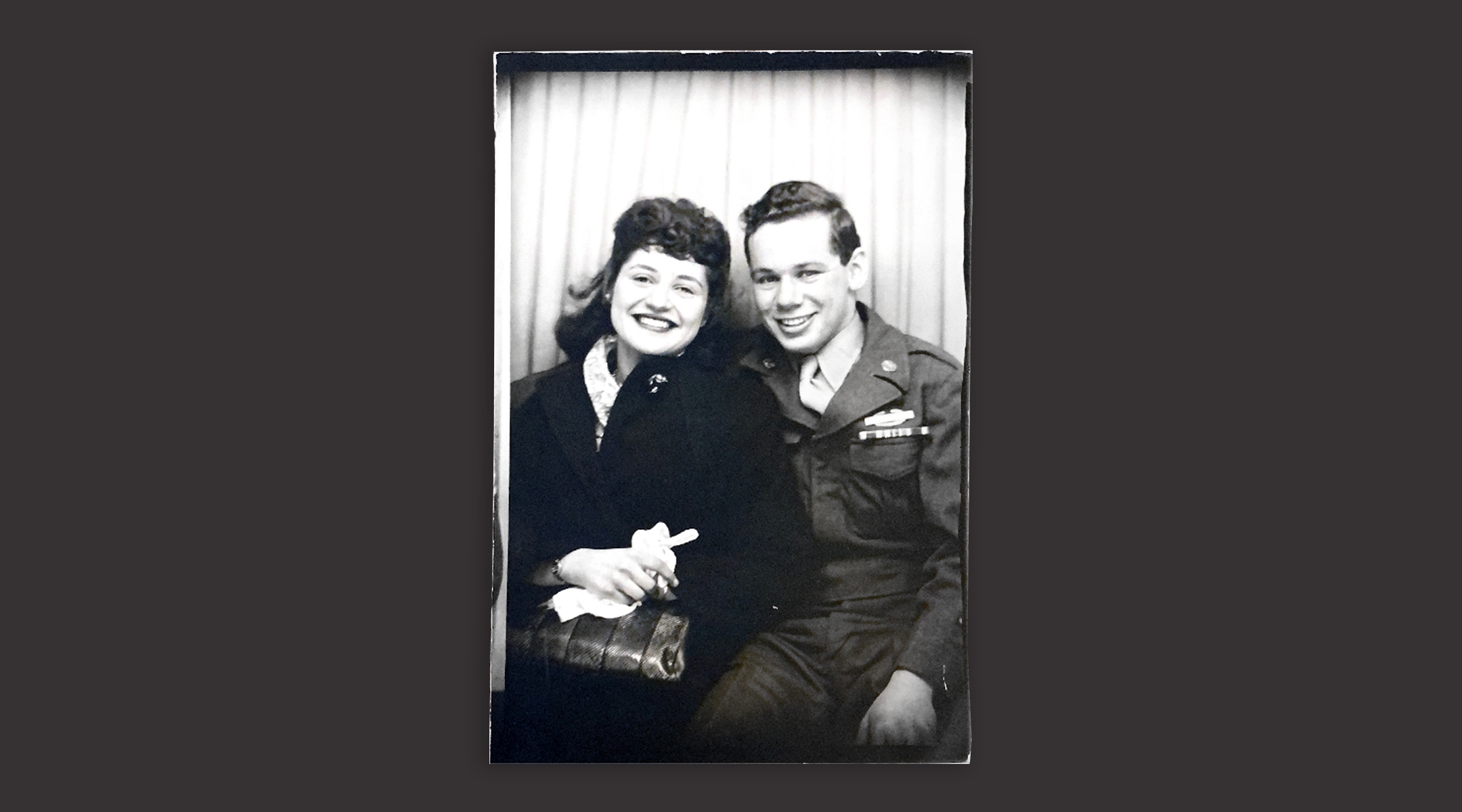 Tom Tugend and a women pose for a photograph in April 1946.