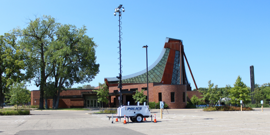 Camera rig set up outside synagogue