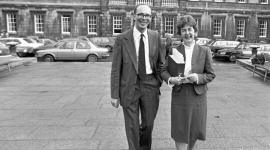 Late minister Mervyn Taylor and lawmaker Nuala Fennell stand in front of praliament in Dublin, Ireland on Nov. 4, 1982. (Independent News And Media/Getty Images)