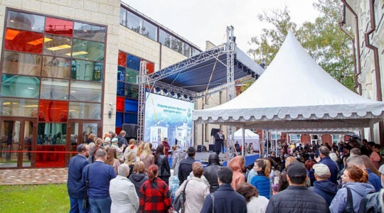 Siberian Jews celebrate the opening of a new Jewish education center in Tomsk, Russia on Sept. 12, 2021. (Levy Kaminetzky)