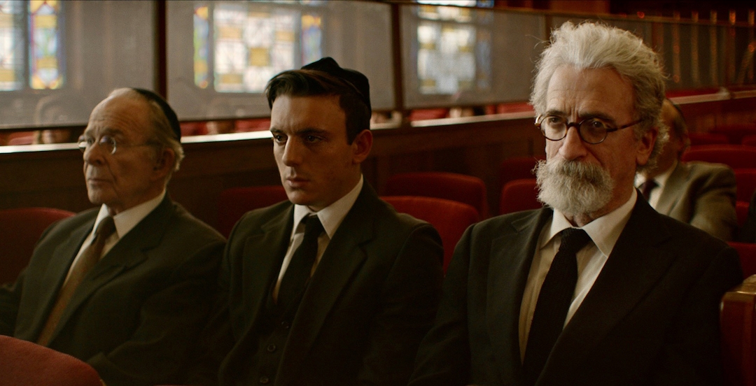 Three men in a synagogue in the movie "Minyan"