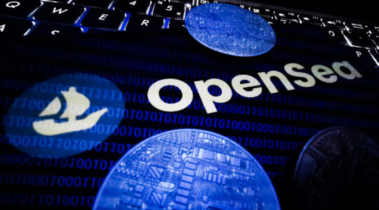 Photo illustration of OpenSea's logo