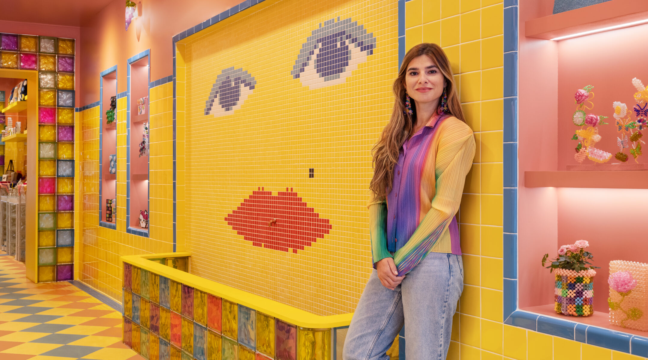 Fashion designer in her store in NYC