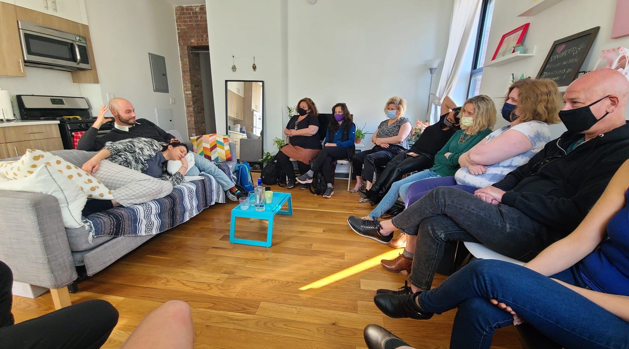 A staging of "Divorced," a play performed in people's living rooms