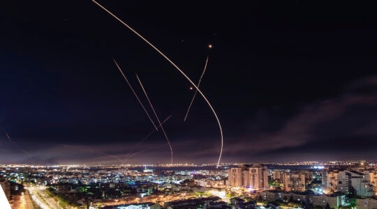 Iron Dome missile defense interceptors are shot over the Israeli city of Ashkelon