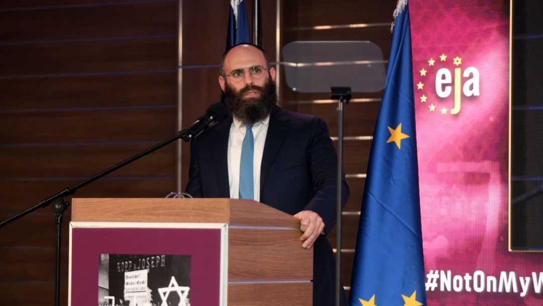 Rabbi Menachem Margolin speaks at a conference on antisemitism in Krakow, Poland on Nov. 8, 2021. (EJA)