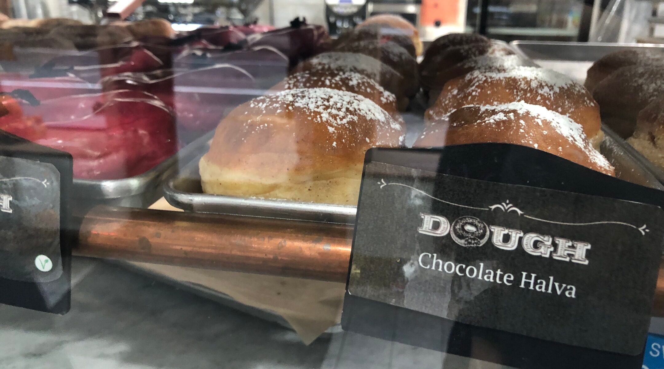 Chocolate halva doughnuts at Dough