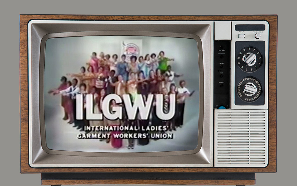 Old-time TV with union ad