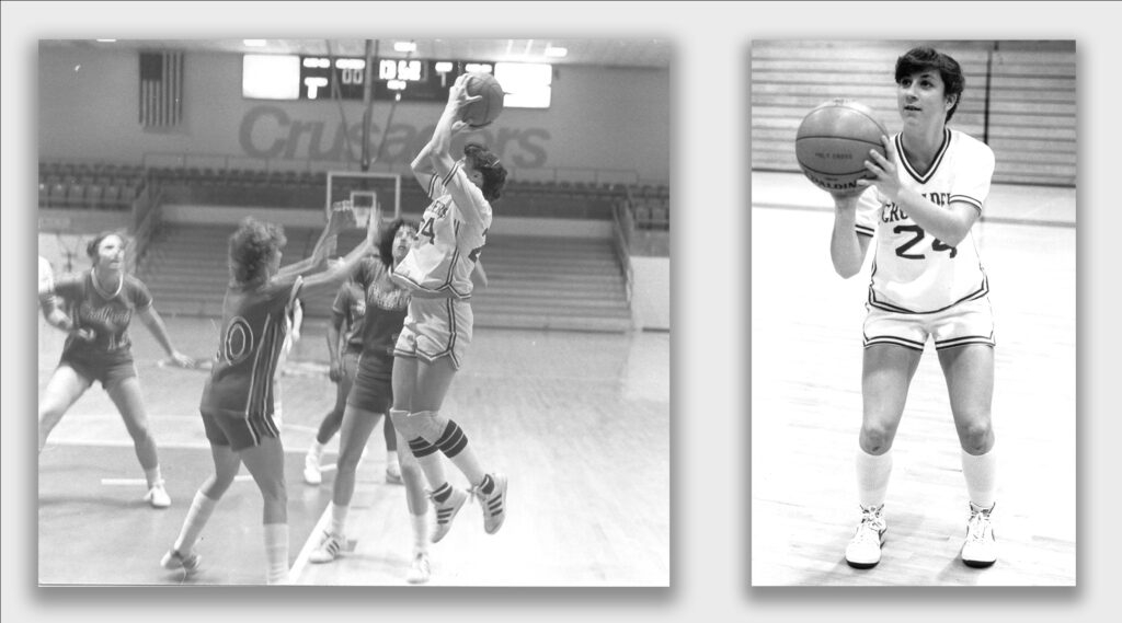 Sherry Levin playing basketball at Holy Cross