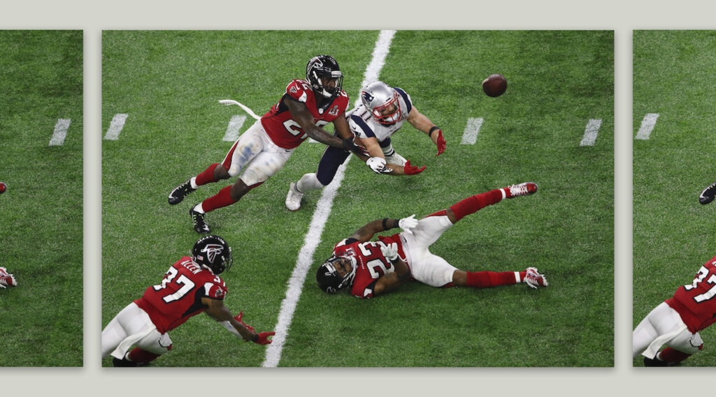 Julian Edelman making an inexplicable catch in the fourth quarter of Super Bowl LI 