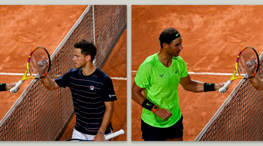 Diego Schwartzman, left, and Rafael Nadal, after their match