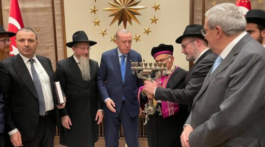 Rabbis gifting a menorah to Turkey's president
