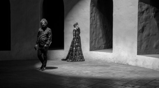 Joel Coen and Frances McDormand on the set of "The Tragedy of Macbeth"