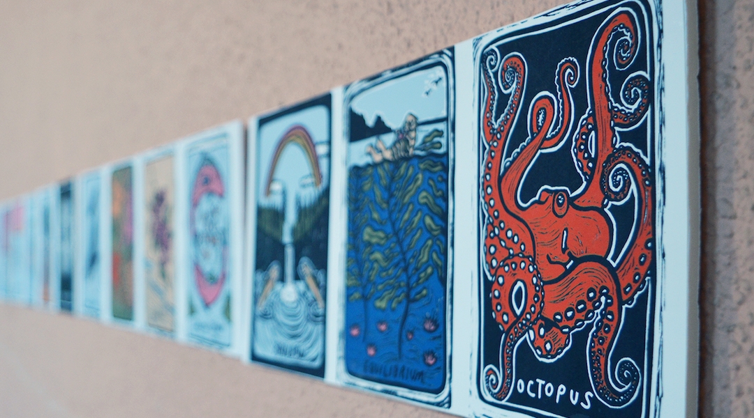A wall of tarot cards