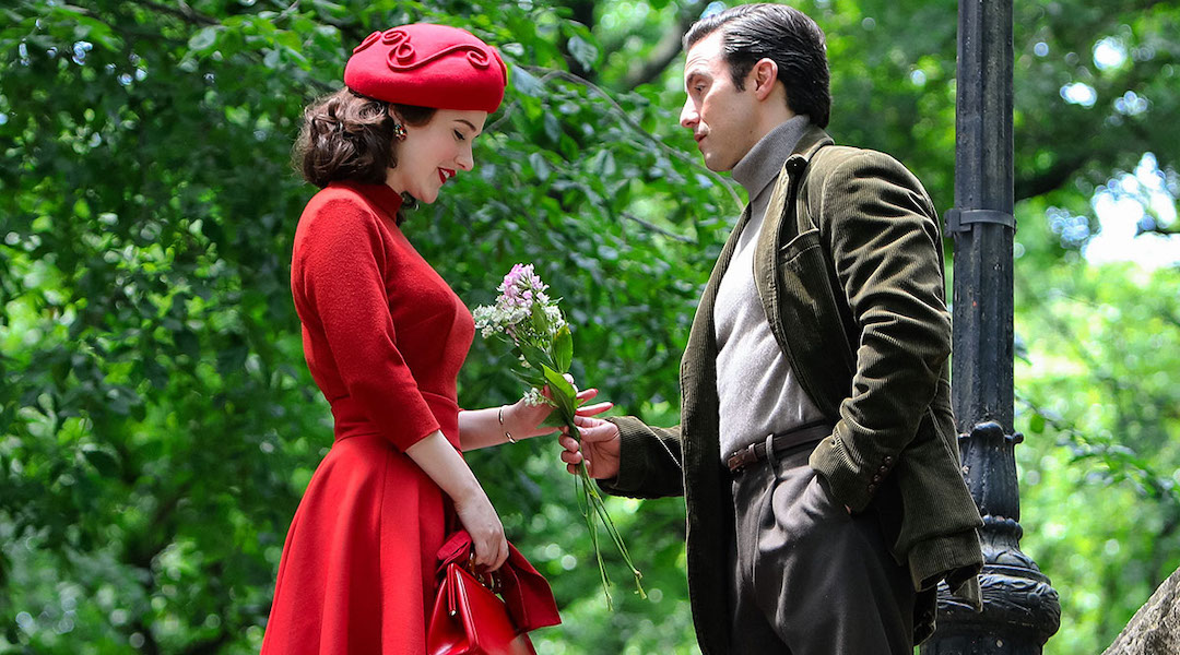 Rachel Brosnahan and Milo Ventimiglia on the set of "The Marvelous Mrs Maisel."