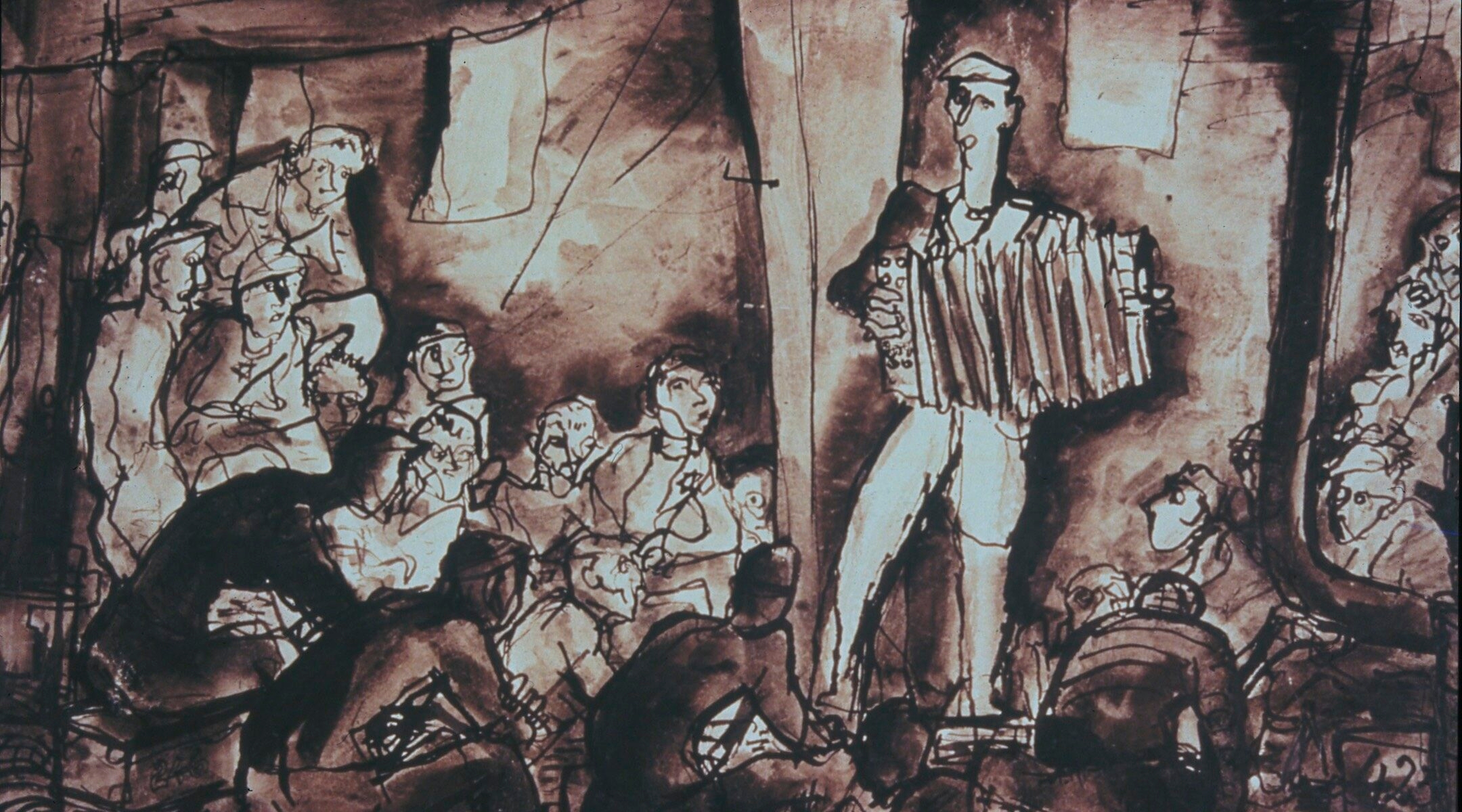 A drawing of musicians