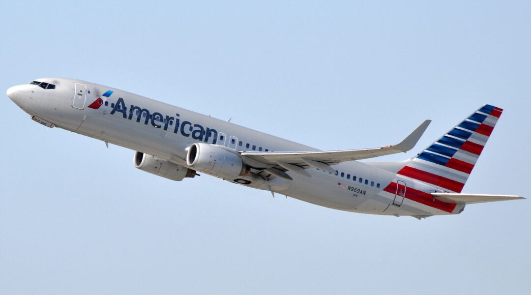 An American Airlines plane in the air