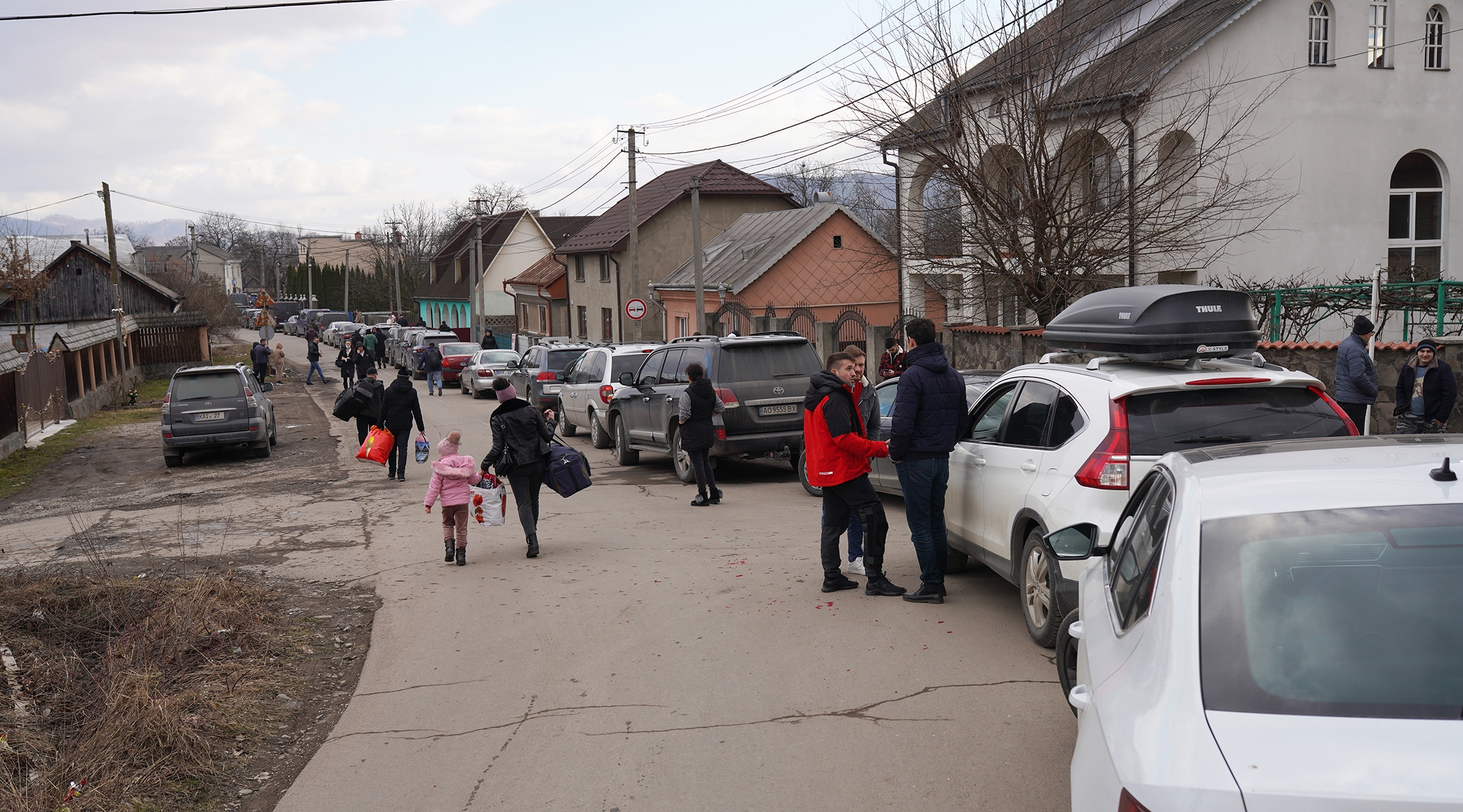 Cars in line in Ukraine.