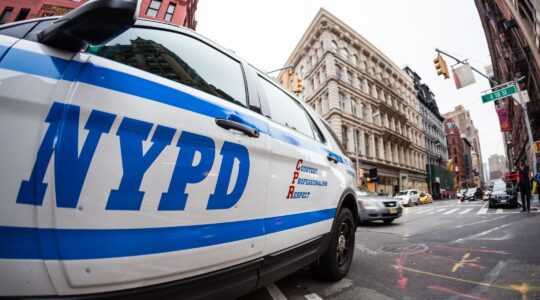 Close up of the NYPD logo on a police car. (Tim Drivas/Getty)