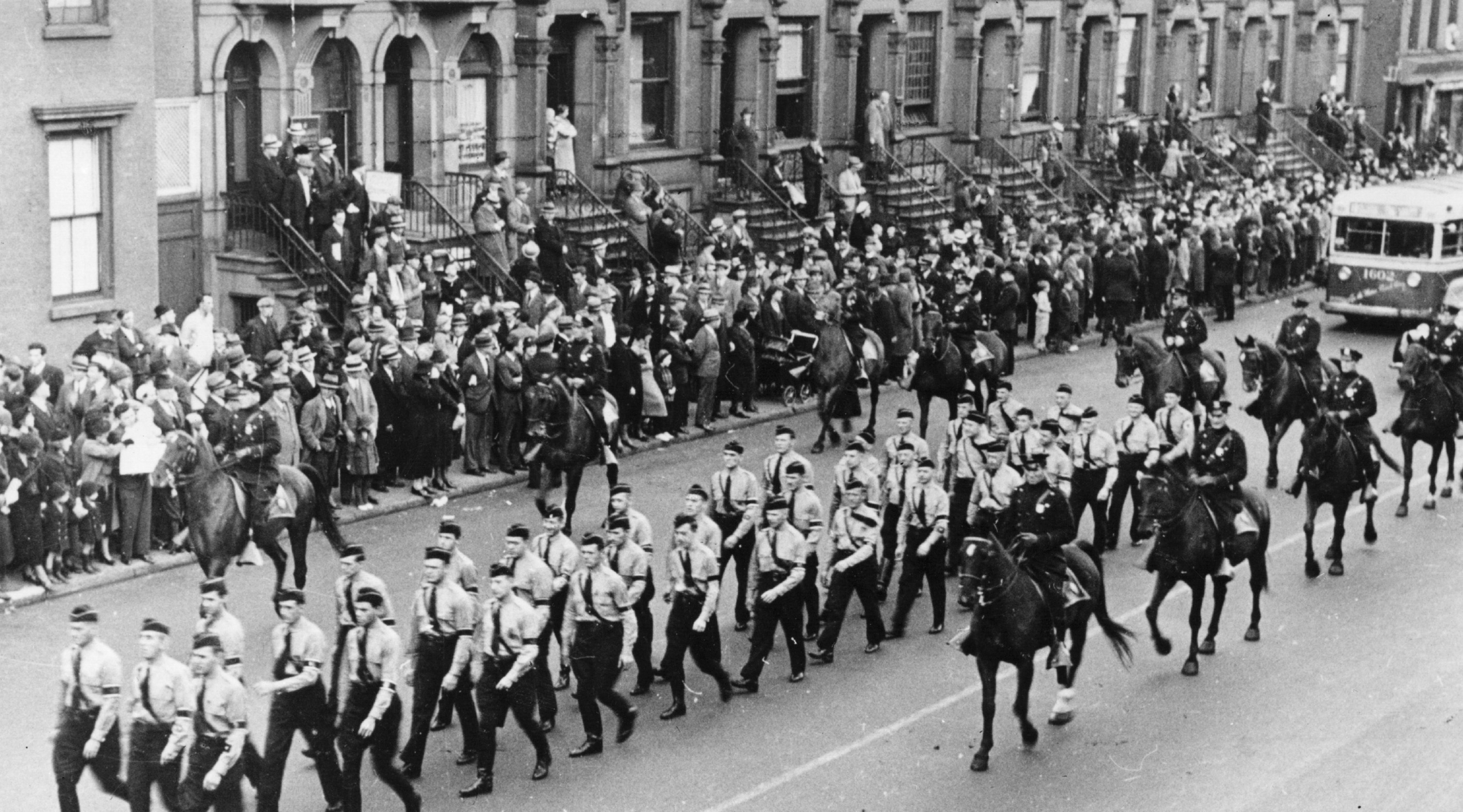 Members of the German-American Bund parading through the streets of New York City in 1938