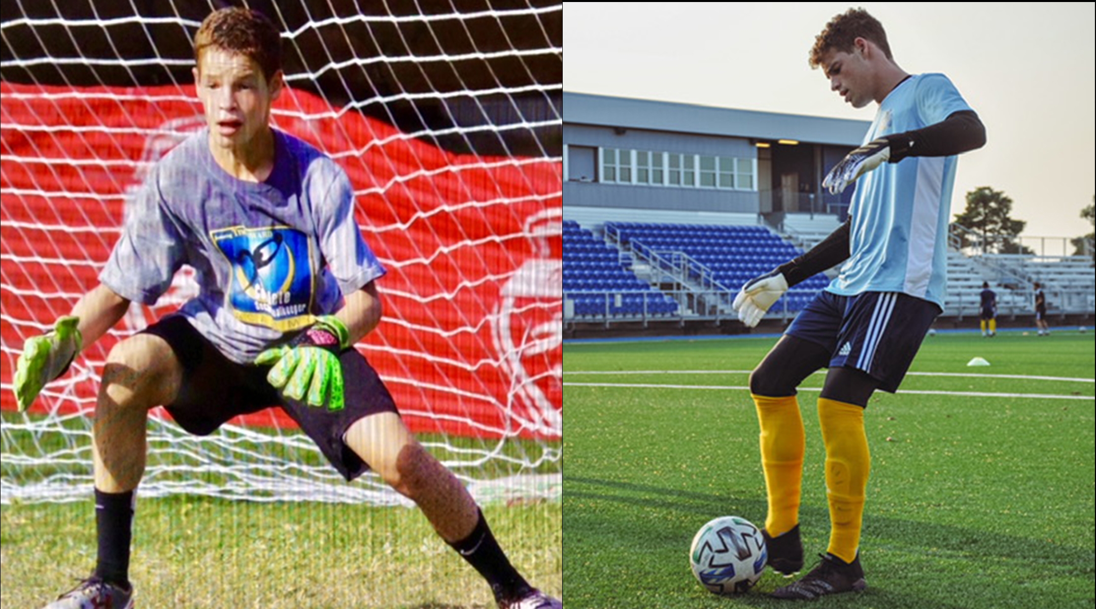 Adam Henry playing soccer as a child and as an adult