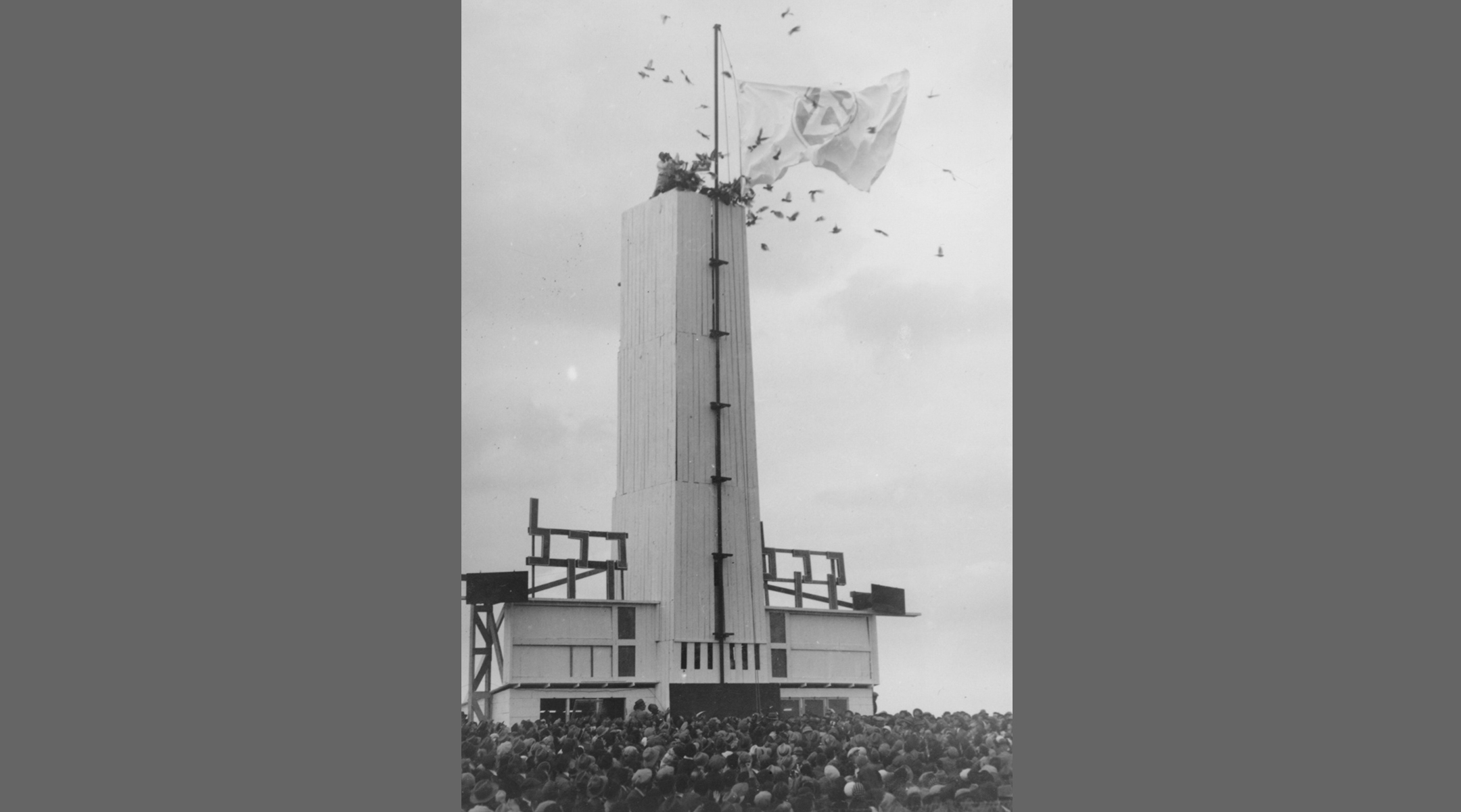 A tower with birds at the top