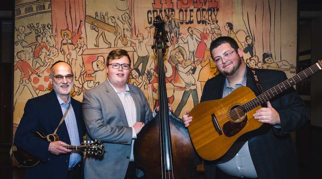 Andy Statman, left, shown backstage at the Grand Ole Opry in Nashville with Carter and Jake Eddy, June 22, 2022. (Shelly Swanger)