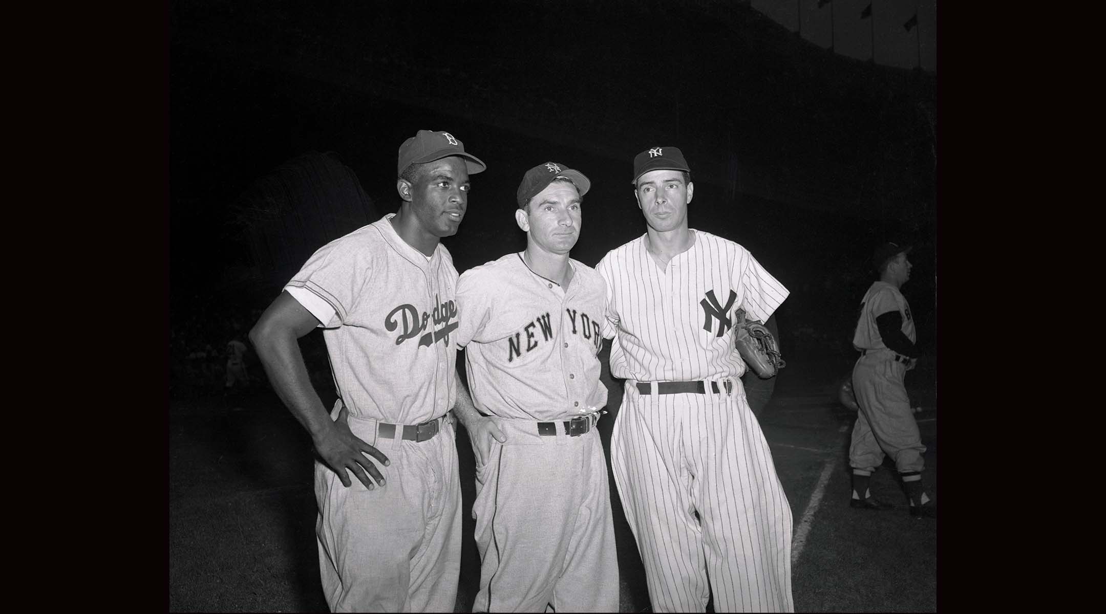 Jackie Robinson, Sid Gordon and Joe DiMaggio.