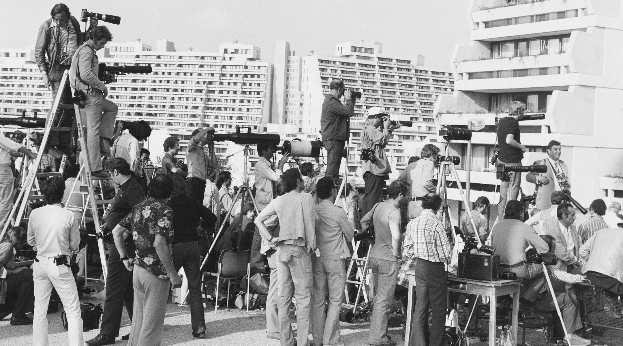 Photographers gather after the Munich massacre.