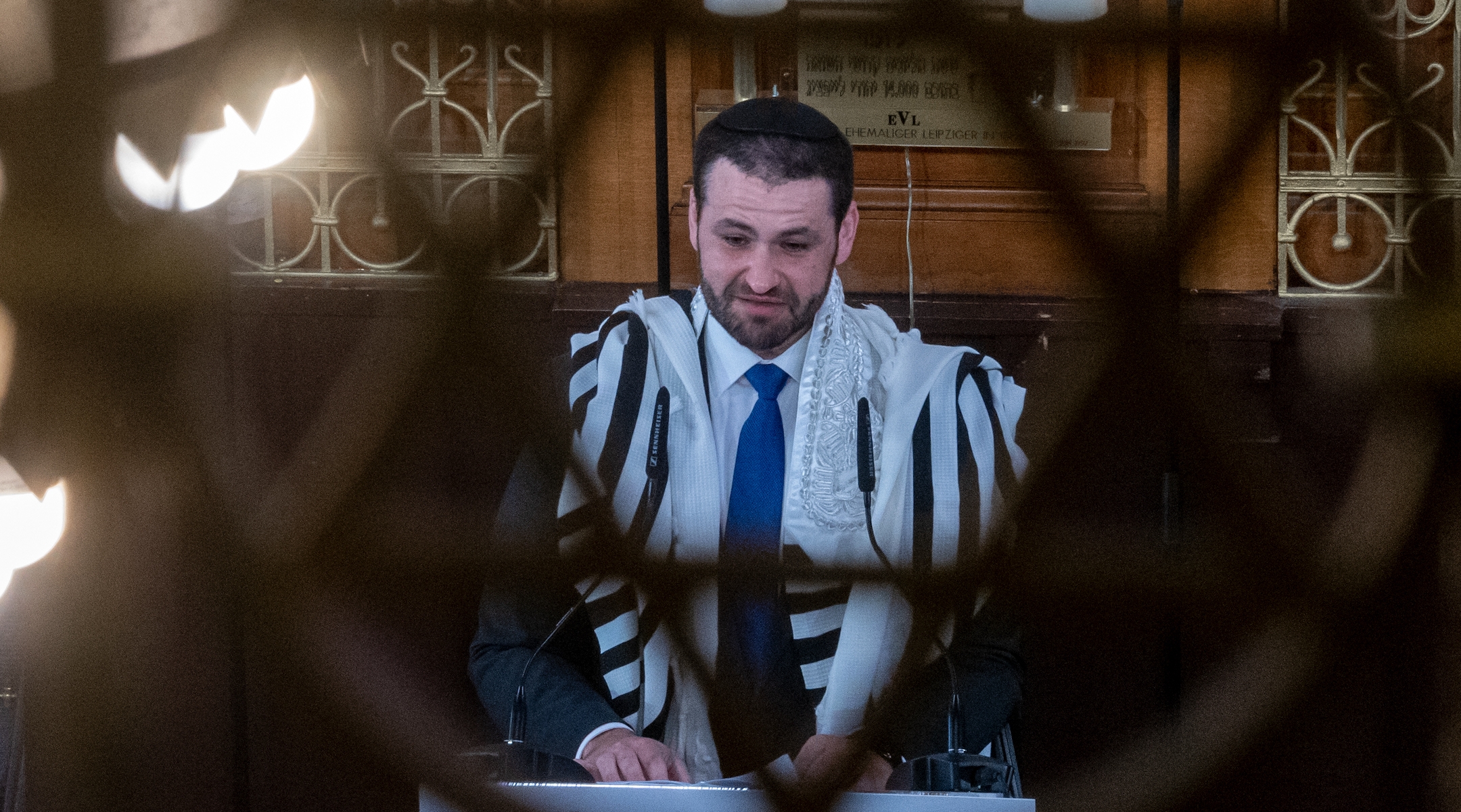 Rabbi Zsolt Balla speaks in a synagogue in Saxony, Germany, June 21, 2021. (Hendrik Schmidt/picture alliance via Getty Images)