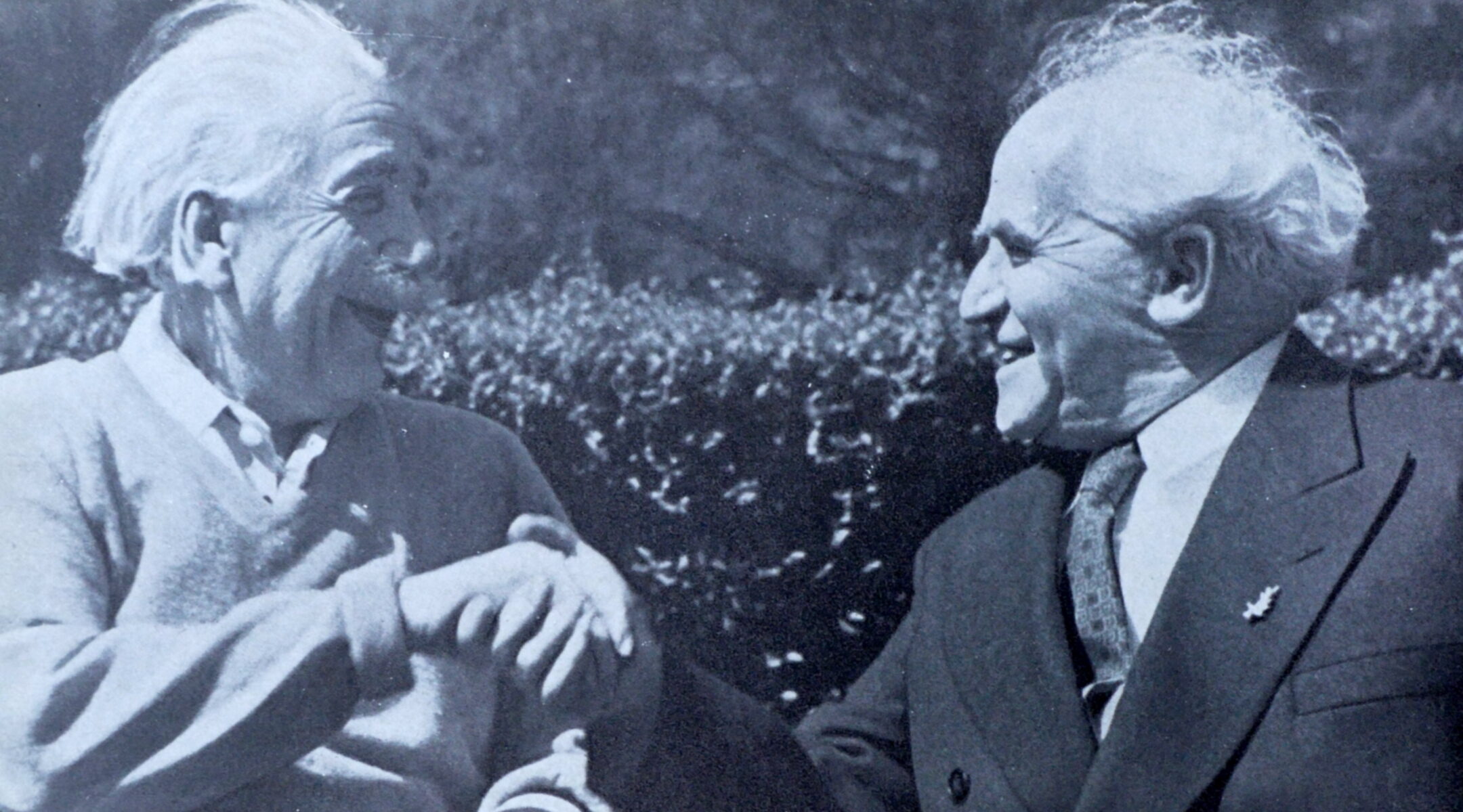 Albert Einstein sitting with David Ben-Gurion