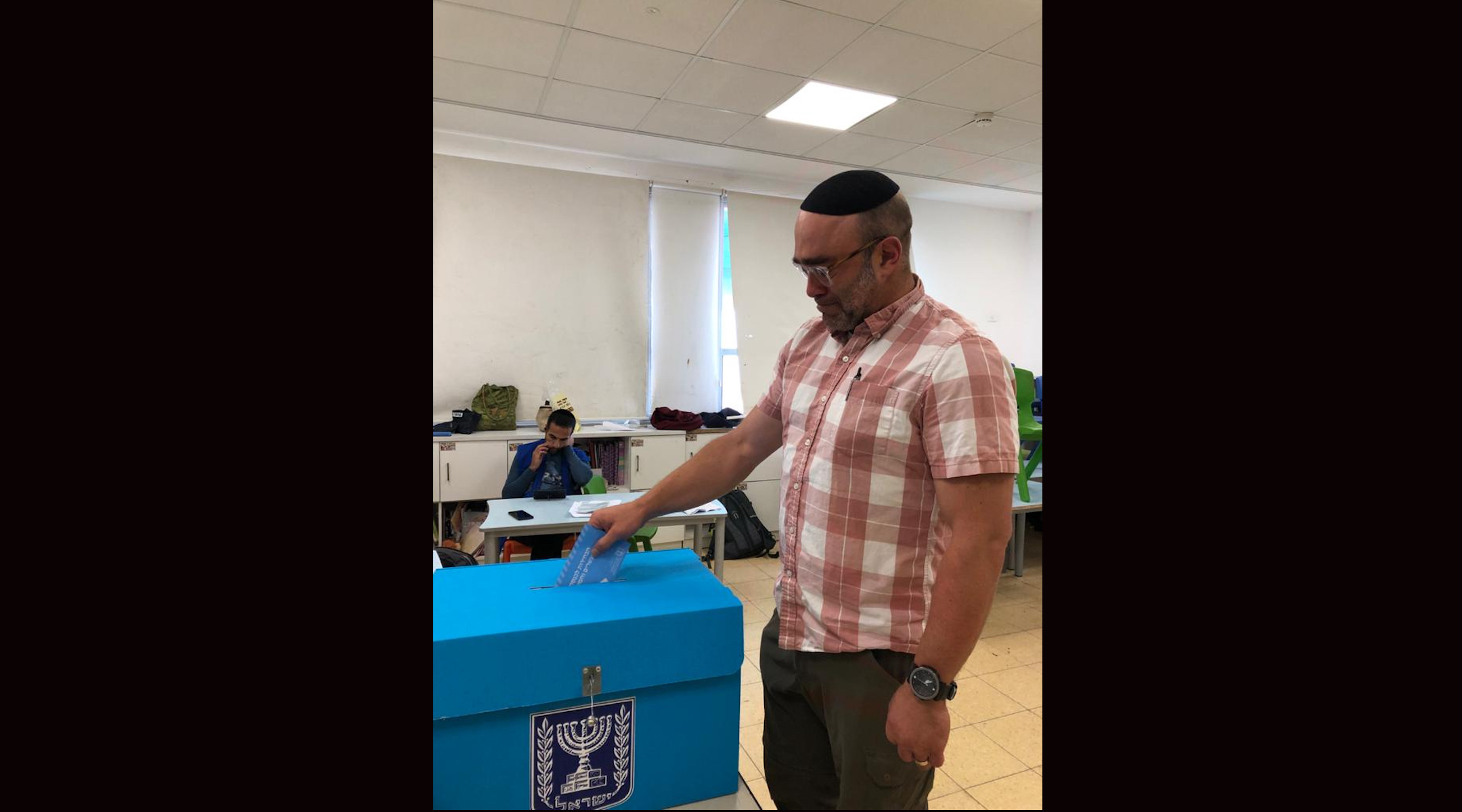 Ari Hoffman, who moved to Israel from the United States in 2021, votes in Israel’s election, Nov. 1, 2022. (Courtesy of Hoffman)