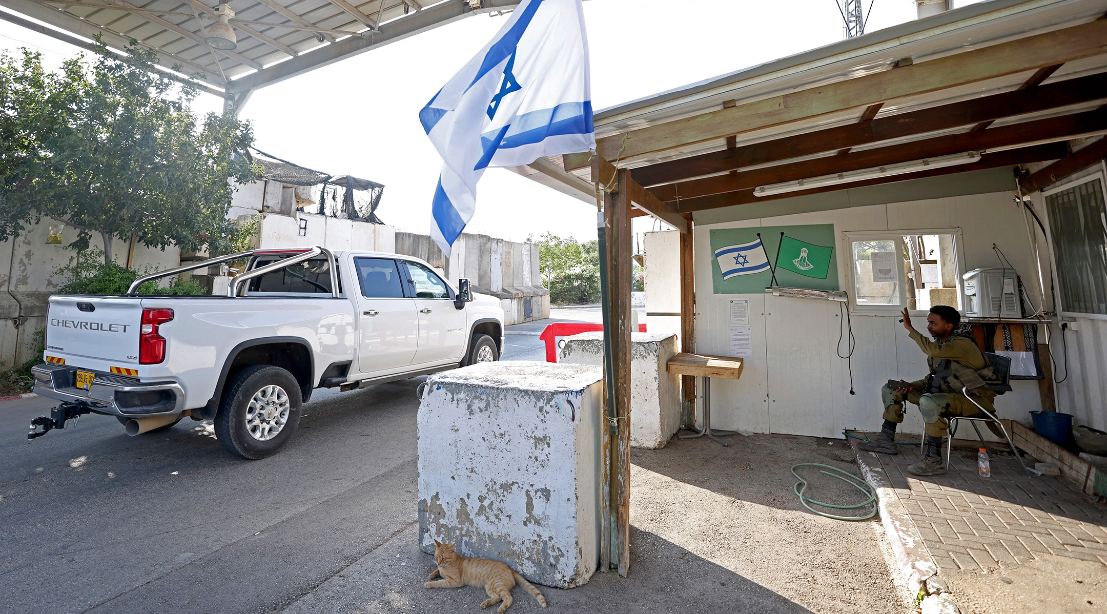 An Israeli soldier secures a checkpoint at the entrance of Ghajar, Sept. 7, 2022. (Jalaa Marey/AFP via Getty Images)