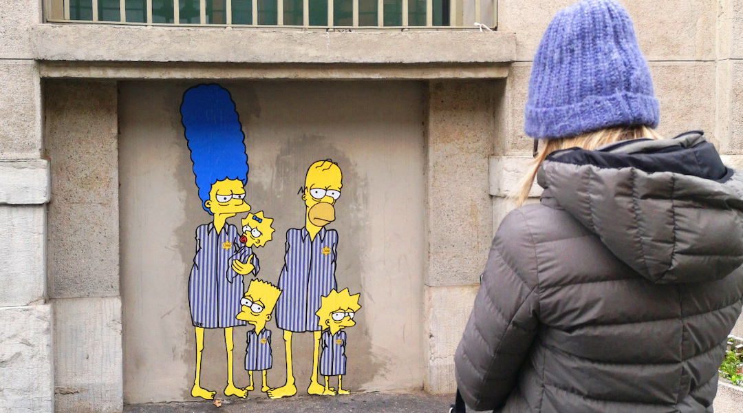 Pop artist paints ‘Simpsons’ characters as Holocaust victims outside Milan Holocaust memorial – Jewish Telegraphic Agency