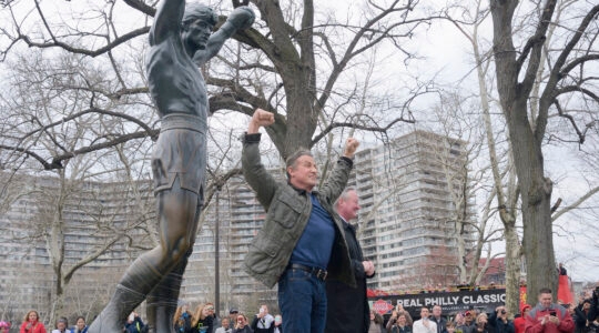 Sylvester Stallone at the Rocky statue