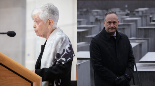 Ruth Cohen, pictured at left during a ceremony at the U.S. Holocaust Memorial Museum in 2020, will be the guest of second gentleman Doug Emhoff at President Joe Biden's State of the Union speech, Feb. 7, 2023. Emhoff is pictured here during a visit to Berlin's Holocaust memorial in January 2023.