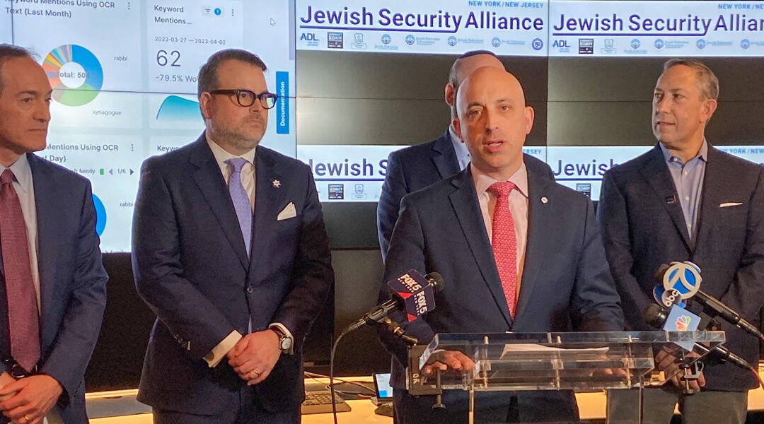 Anti-Defamation League CEO Jonathan Greenblatt speaks about the Jewish Security Alliance, which was announced at the organization's investigative research lab in Manhattan on Tuesday. (Photo Credit: Jacob Henry)