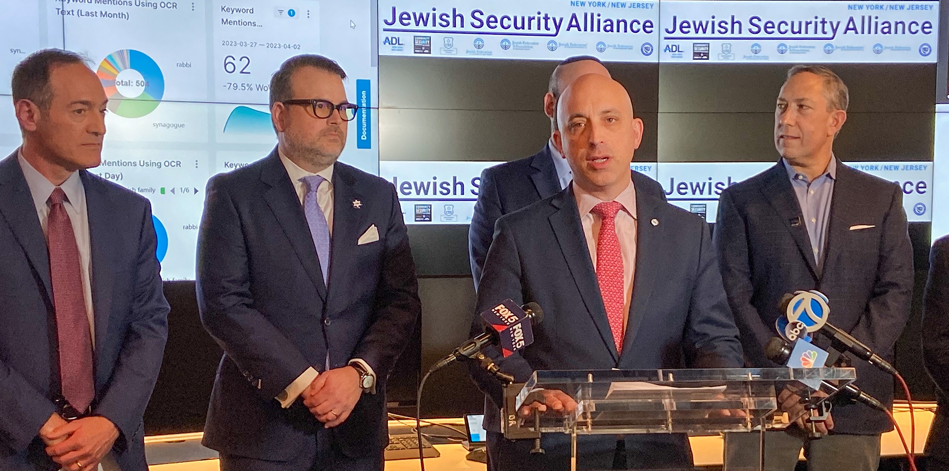 Anti-Defamation League CEO Jonathan Greenblatt speaks about the Jewish Security Alliance, which was announced at the organization's investigative research lab in Manhattan on Tuesday. (Photo Credit: Jacob Henry)