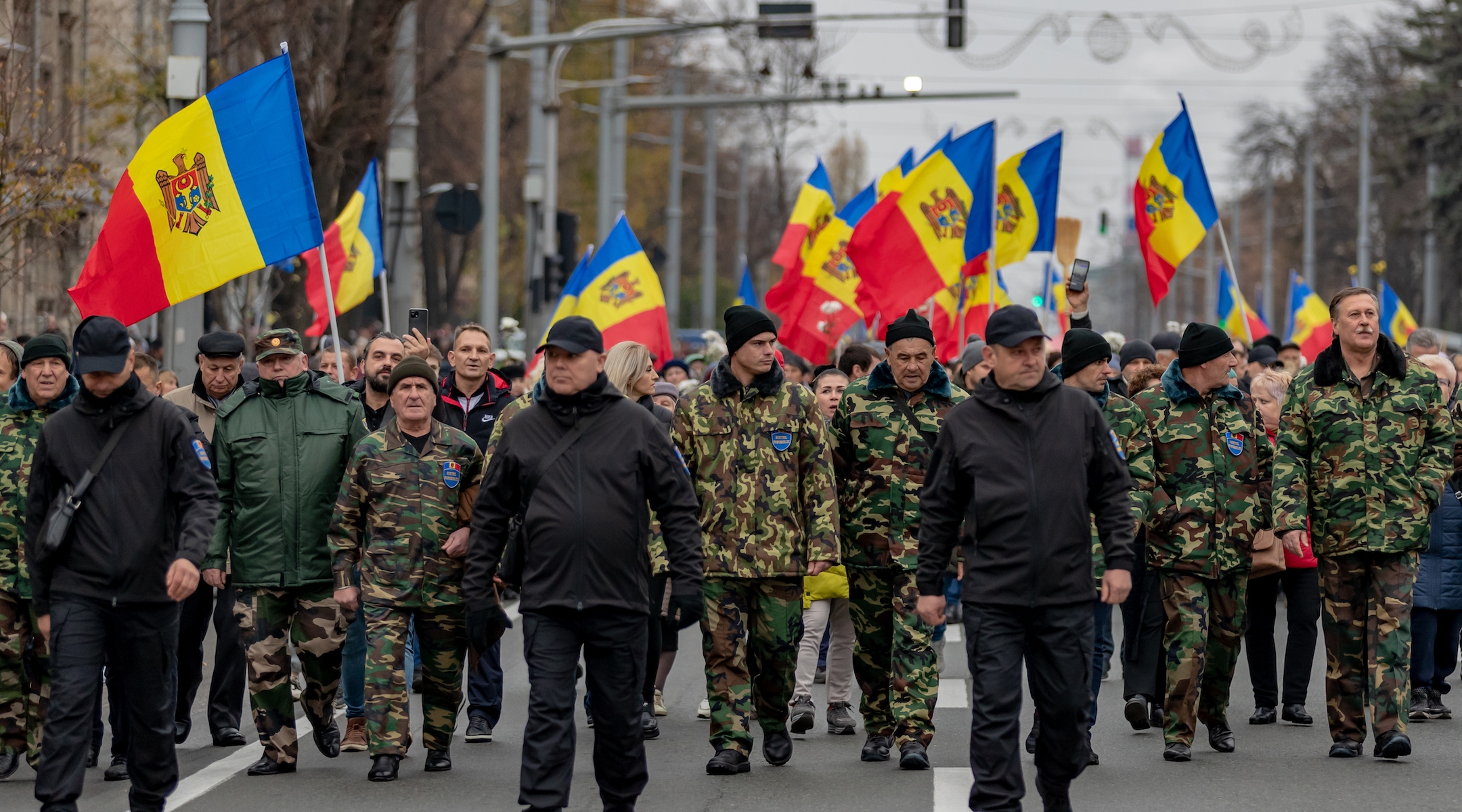 Demonstrators in Chisinau protest the Moldovan government, Nov 13, 2022. Shor has been involved in organizing ongoing protests. (Vudi Xhymshiti/Anadolu Agency via Getty Images)