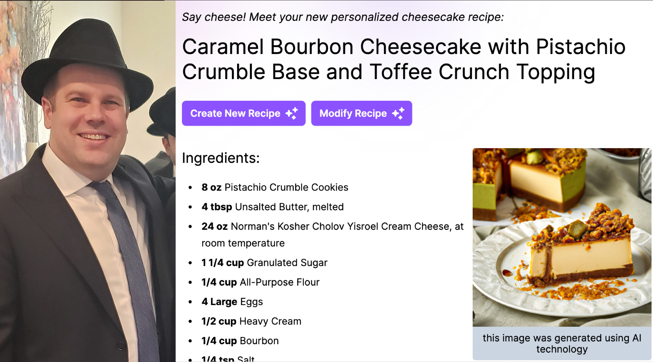 Avi Bree created a cheesecake AI generator to show his Orthodox community the value of AI. (Courtesy Bree)