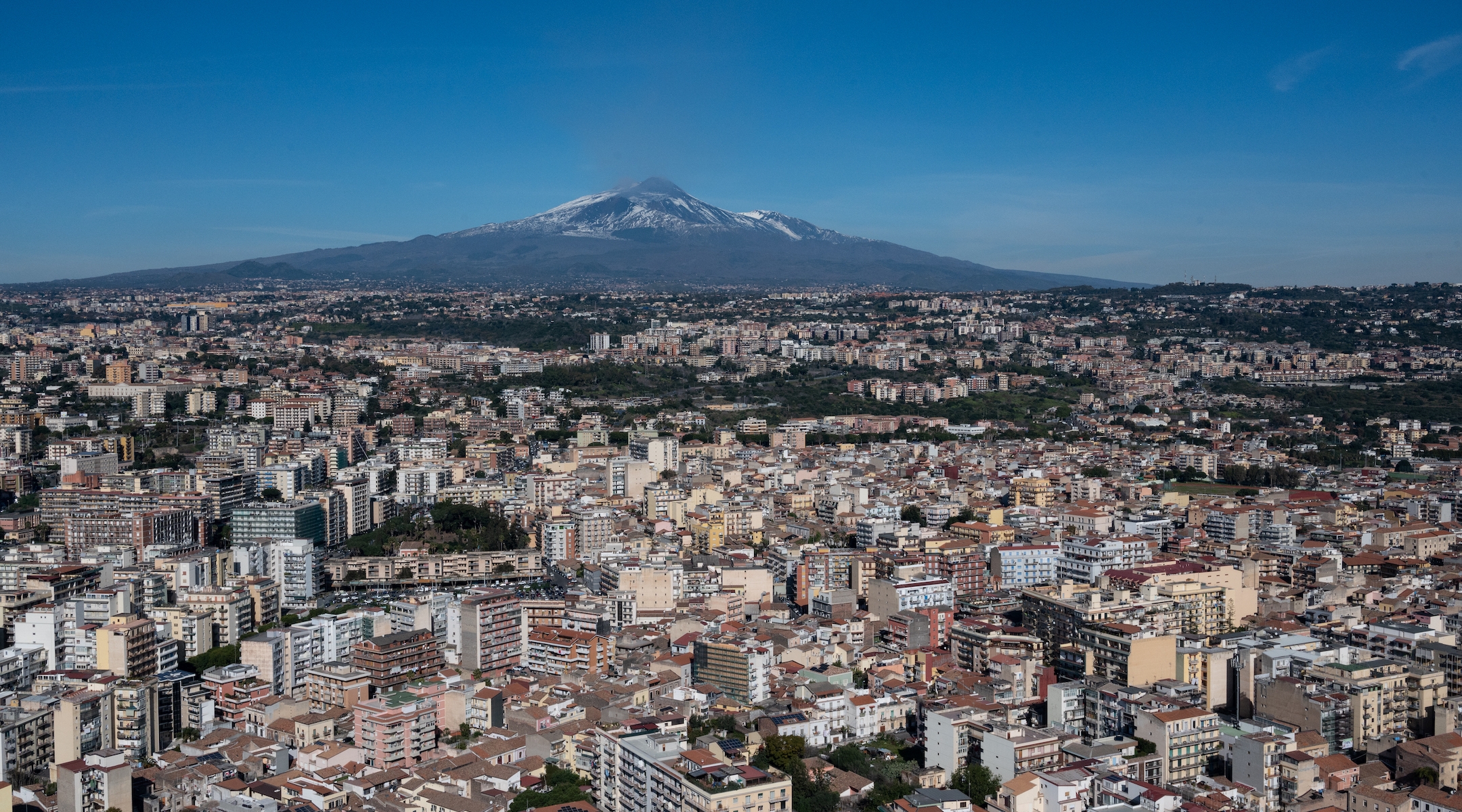 An aerial view of the city of Catania shows the Mt. Etna volcano in the background, Jan. 28, 28, 2022. (Fabrizio Villa/Getty Images)