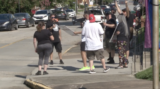 Neo-Nazis outside a synagogue