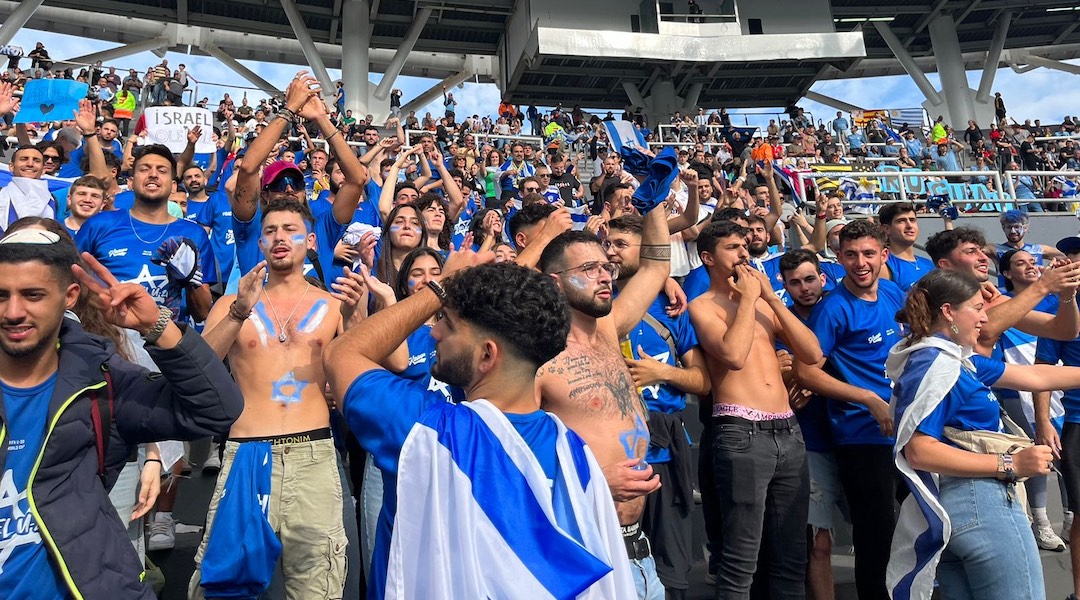 Fans root for Israel at La Plata Stadium, June 8, 2023. (Juan Melamed)