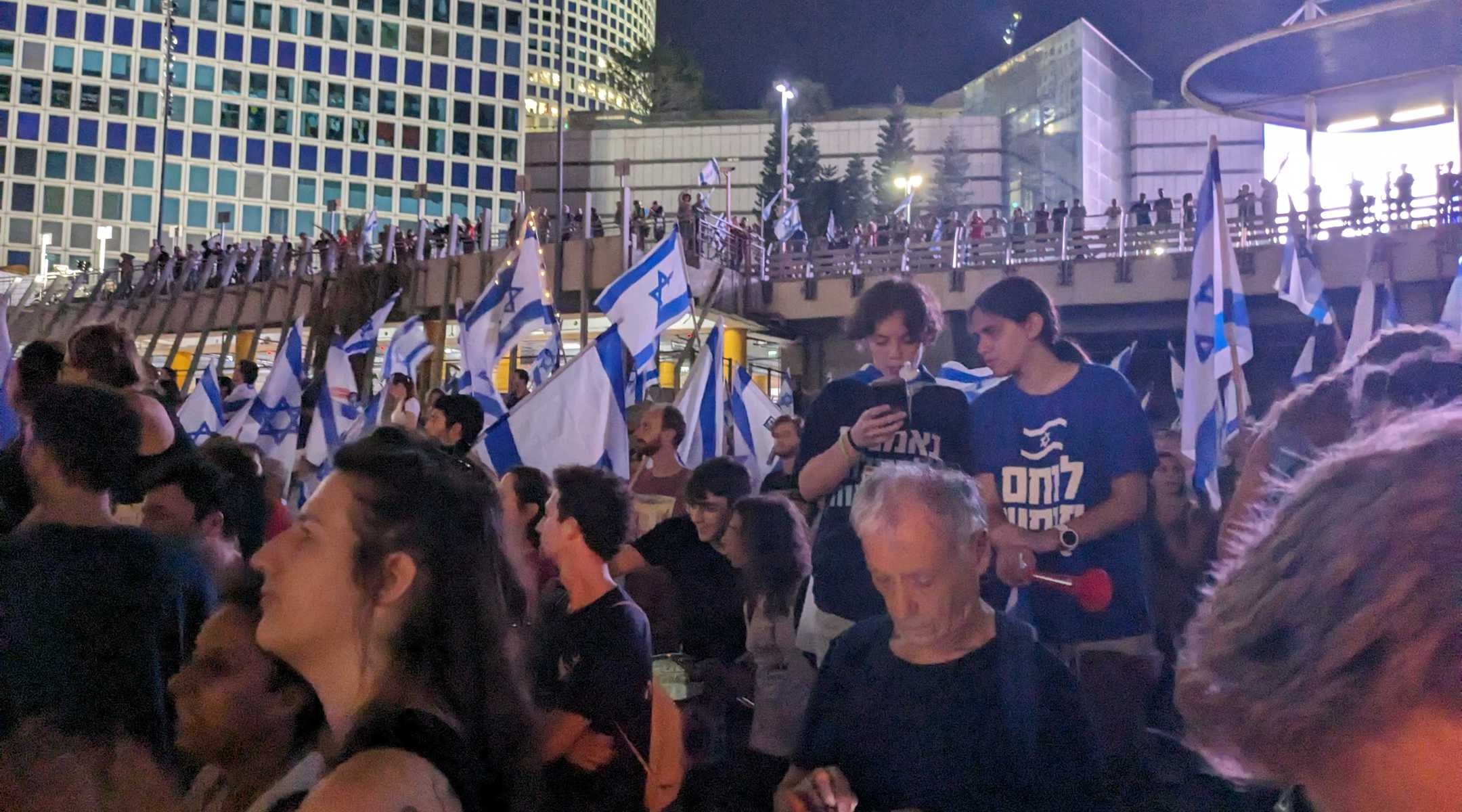 Protesters in Tel Aviv on July 5, 2023. (Ben Sales)