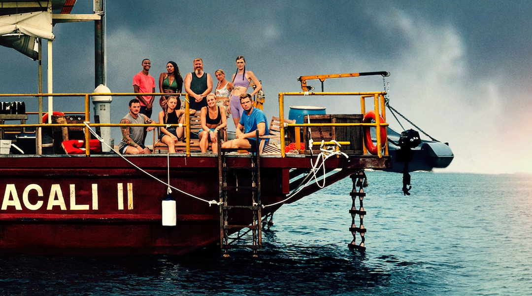 Reality show contestants on a raft