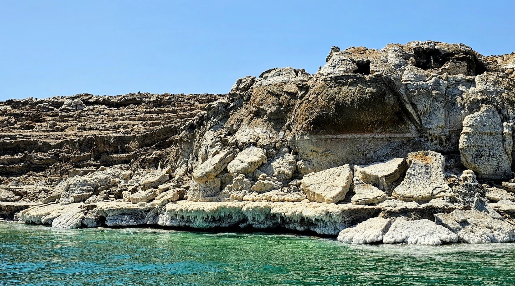 The receding waters of the Dead Sea have revealed new rock formations. (Noam Bedein)
