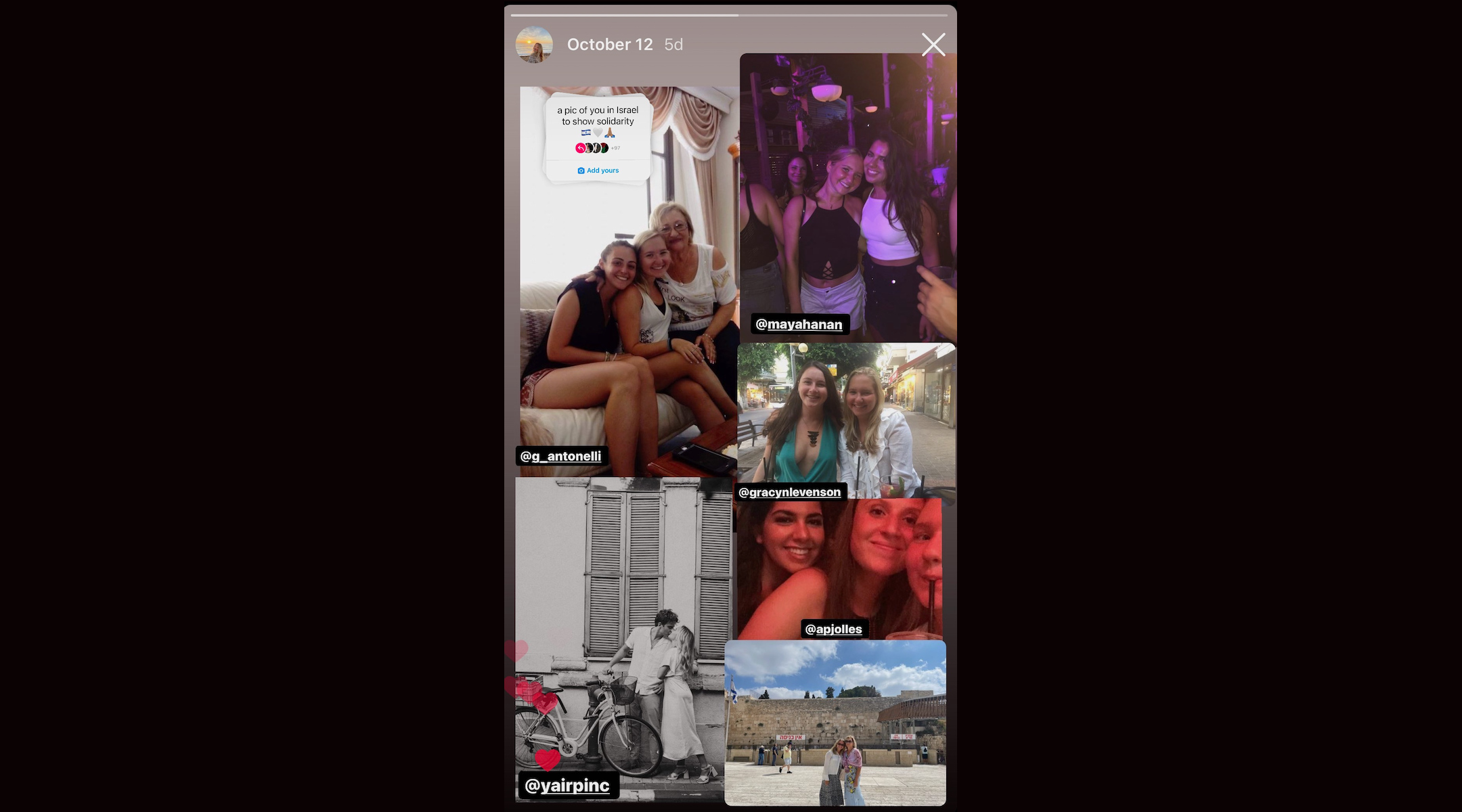 An Instagram post featuring photos of the user in Israel