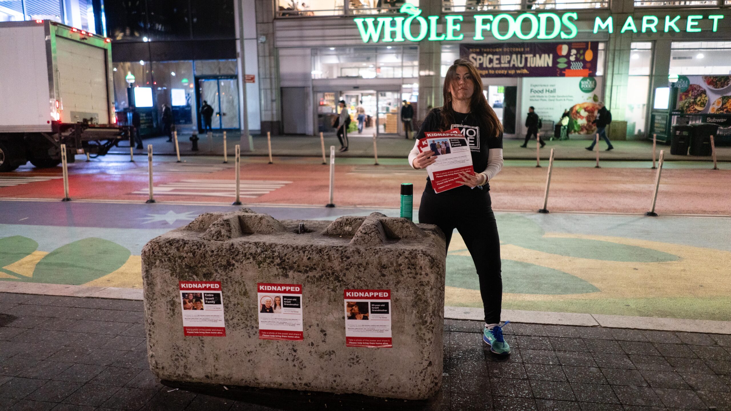 Israeli artist Ronit Levin Delgado in New York City's Union Square, October 16, 2023. (Luke Tress)